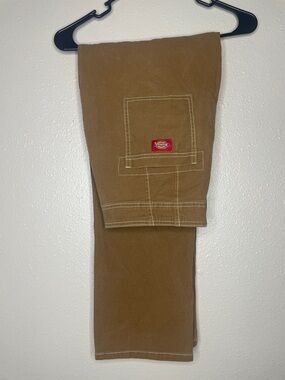 Dickies Tan Work Pants with White Contrast Stitching